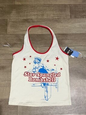 Special Thanks Women's Star Spangled Bombshell Halter Graphic Tank Top Size L